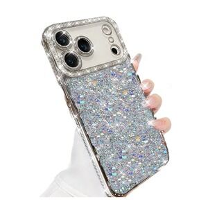 NWT iPhone 17 Pro Max Glitter Case‎ Bling Rhinestone Camera Shockproof Silver